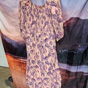 Chic Long Sleeve Leaf Print Dress Maxi
